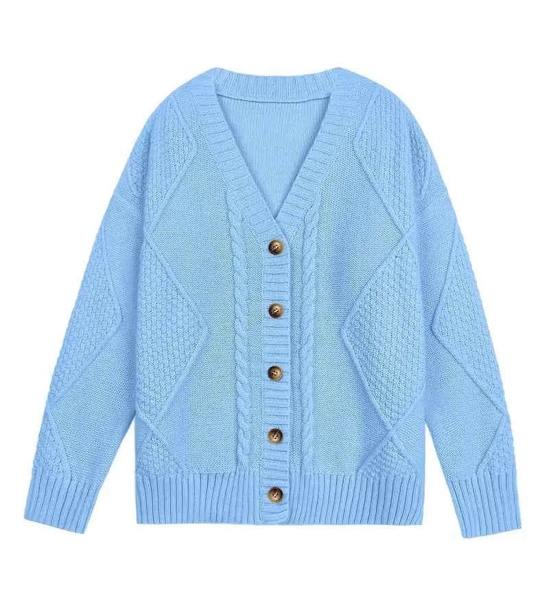 Damen Casual Cardigan aus mehrfarbigem Kabelstrick