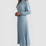 Emilia | Damen Plissee Midikleid Langarm