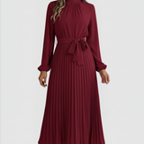 Emilia | Damen Plissee Midikleid Langarm