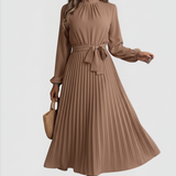 Emilia | Damen Plissee Midikleid Langarm