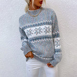 Fennike | Damen Strickpullover Norwegermuster Rundhals