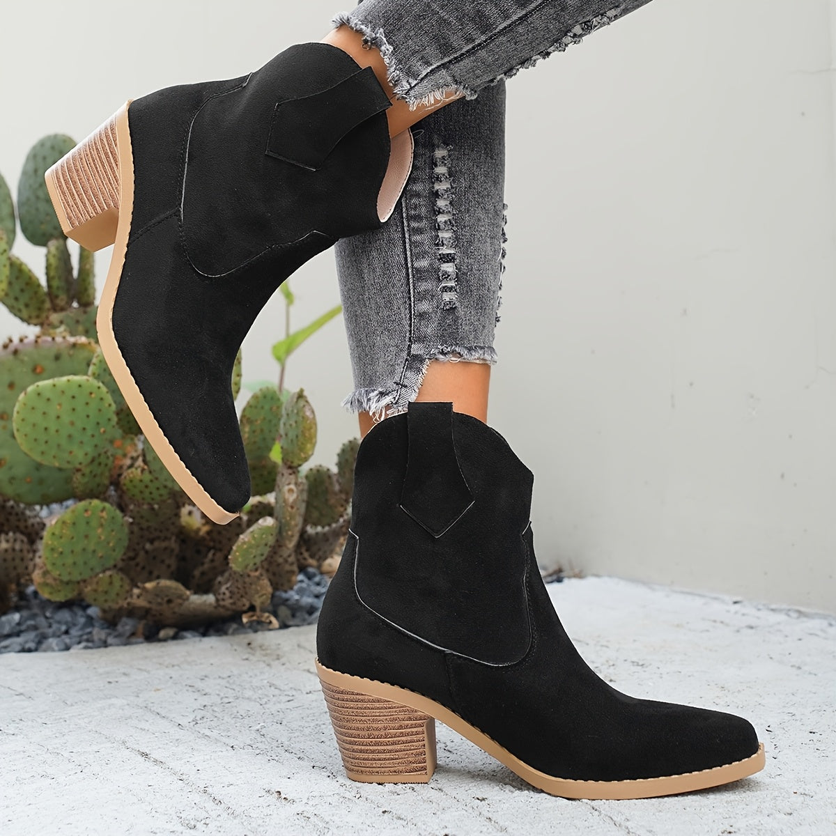 Franka | Damen Stiefelette mit Blockabsatz im Westernstil