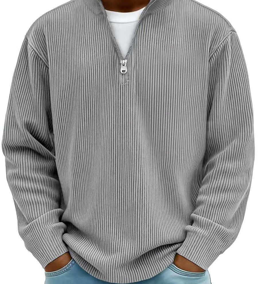 Fabian | Herren Gerippter Half-Zip Stehkragen Pullover Sweatshirt
