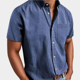 Christian | Herren Kurzarm Denim-Freizeithemd mit Brusttasche