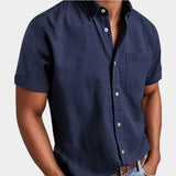 Christian | Herren Kurzarm Denim-Freizeithemd mit Brusttasche