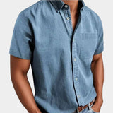 Christian | Herren Kurzarm Denim-Freizeithemd mit Brusttasche