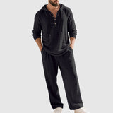 Felix | Herren Linen Hoodie Henley Zweiteiliges Freizeitset