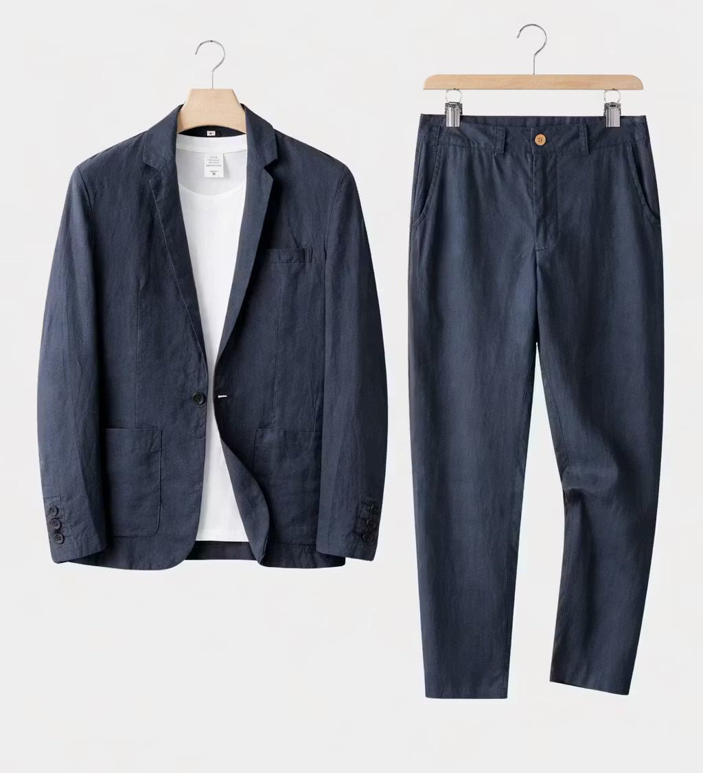 Simon | Herren Leinen-Set mit Relaxter Passform aus Blazer und Hose