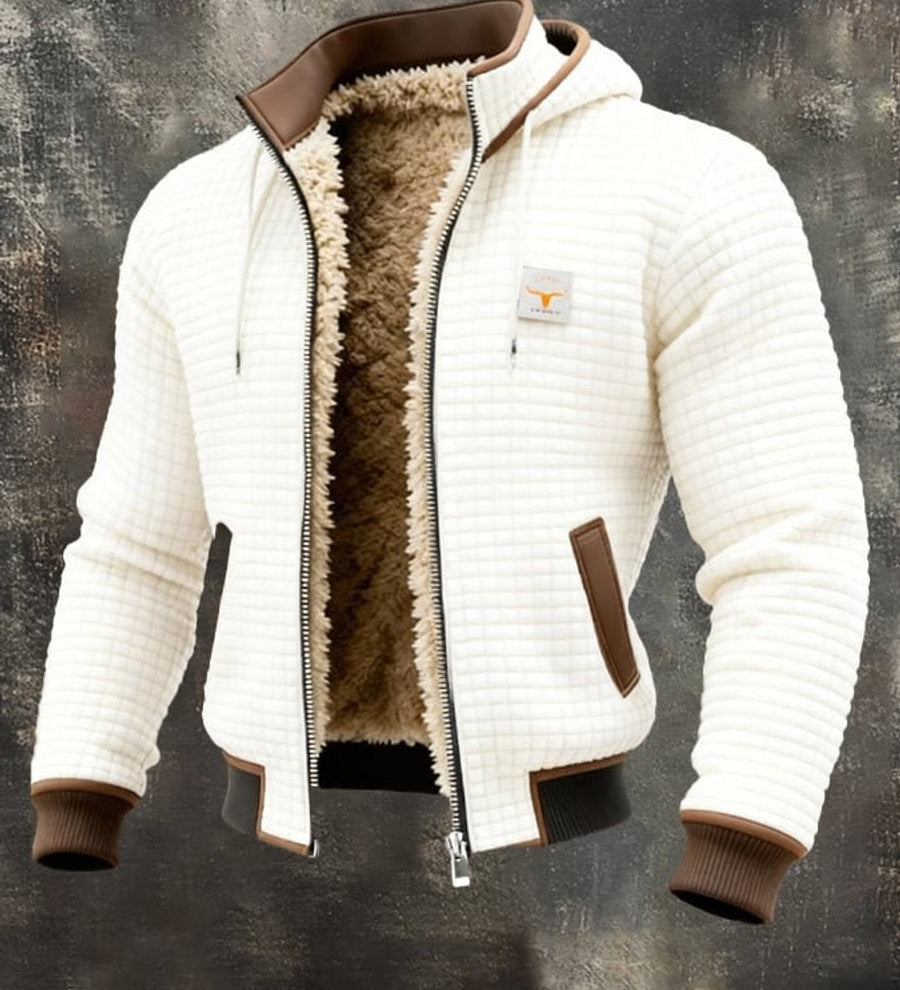 Niklas | Herren Steppjacke mit Fleecefutter Kapuze Reißverschluss Lederdetails