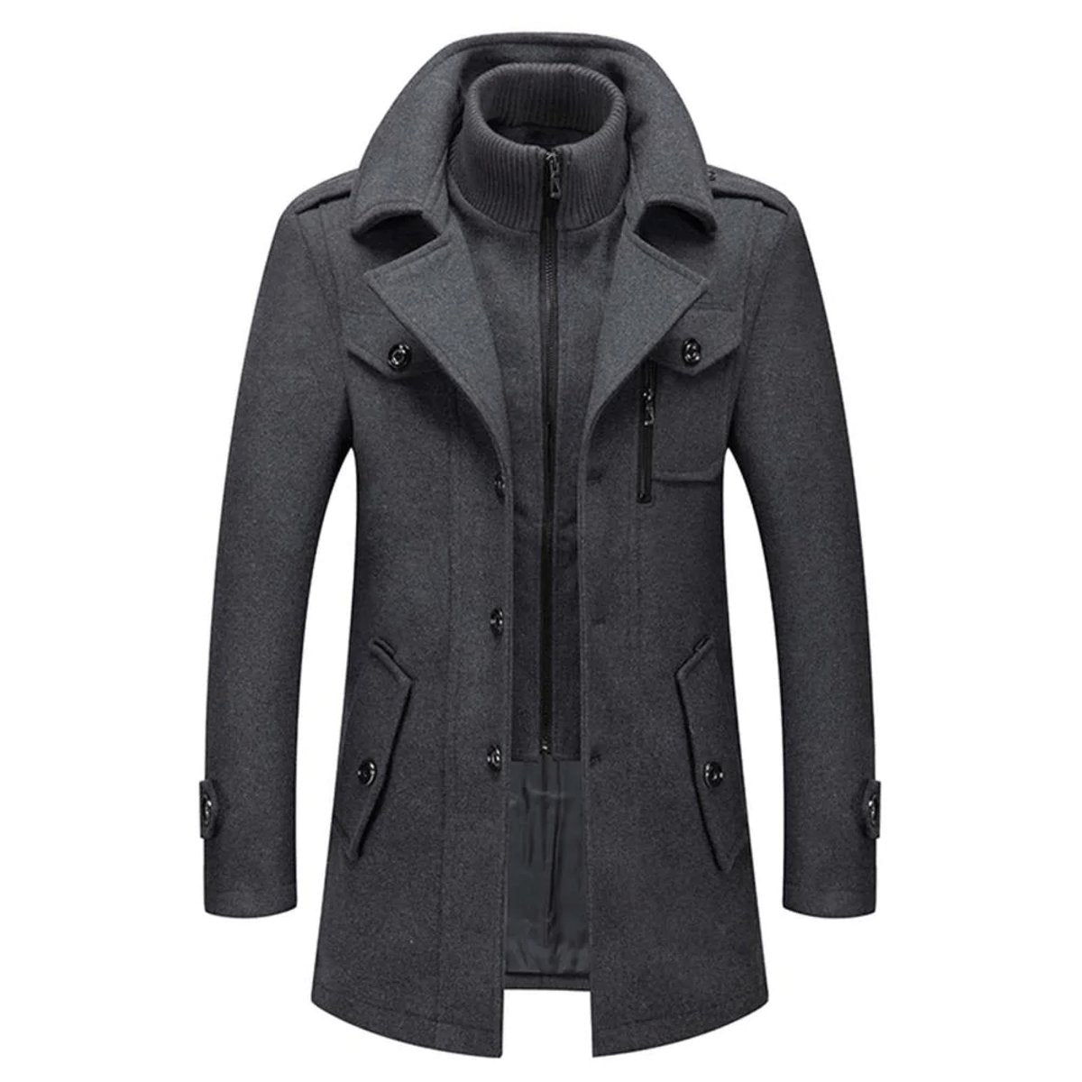 Lukas | Herren Zweiteiliger Wollmantel Slim-Fit Wintermantel mit Strickkragen