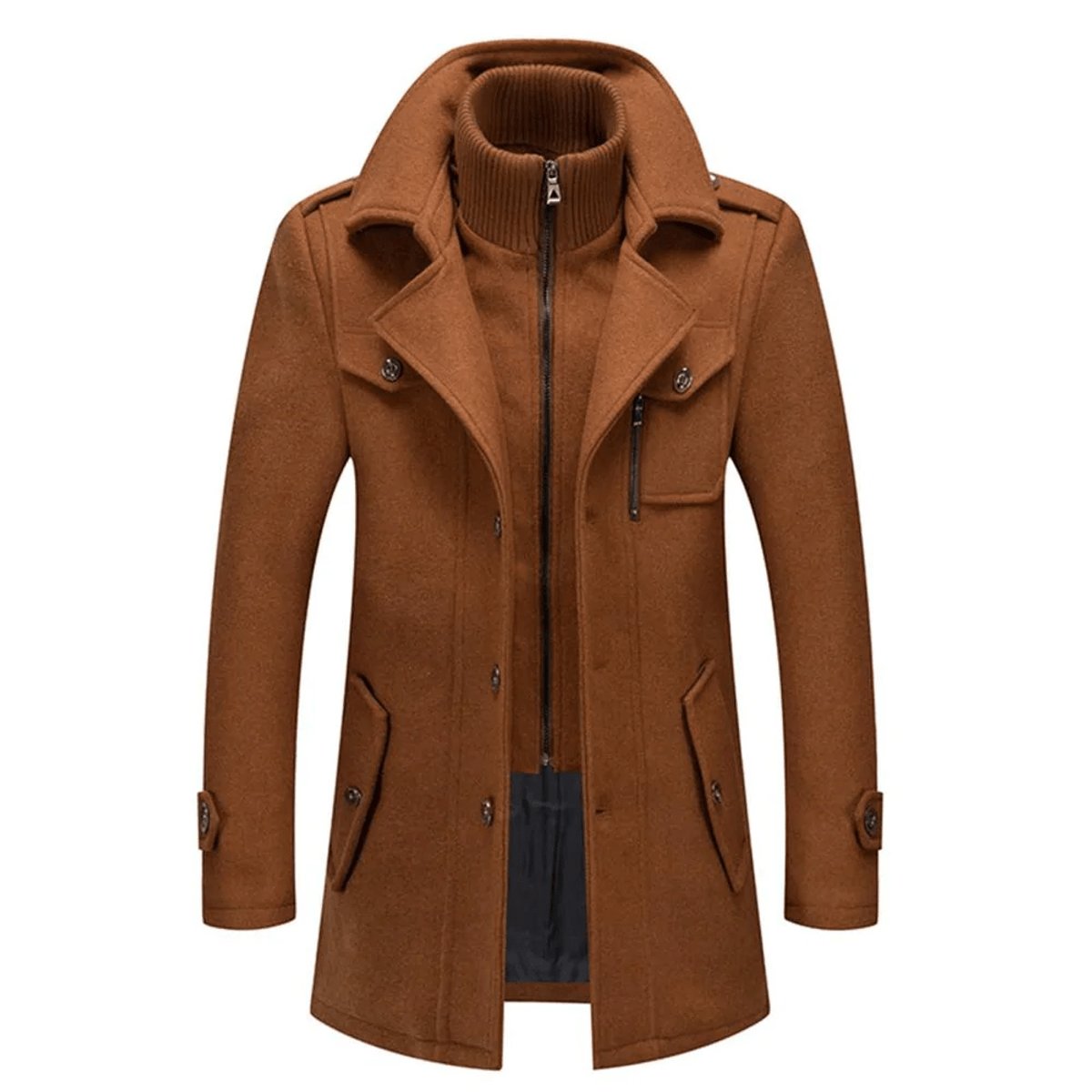 Lukas | Herren Zweiteiliger Wollmantel Slim-Fit Wintermantel mit Strickkragen