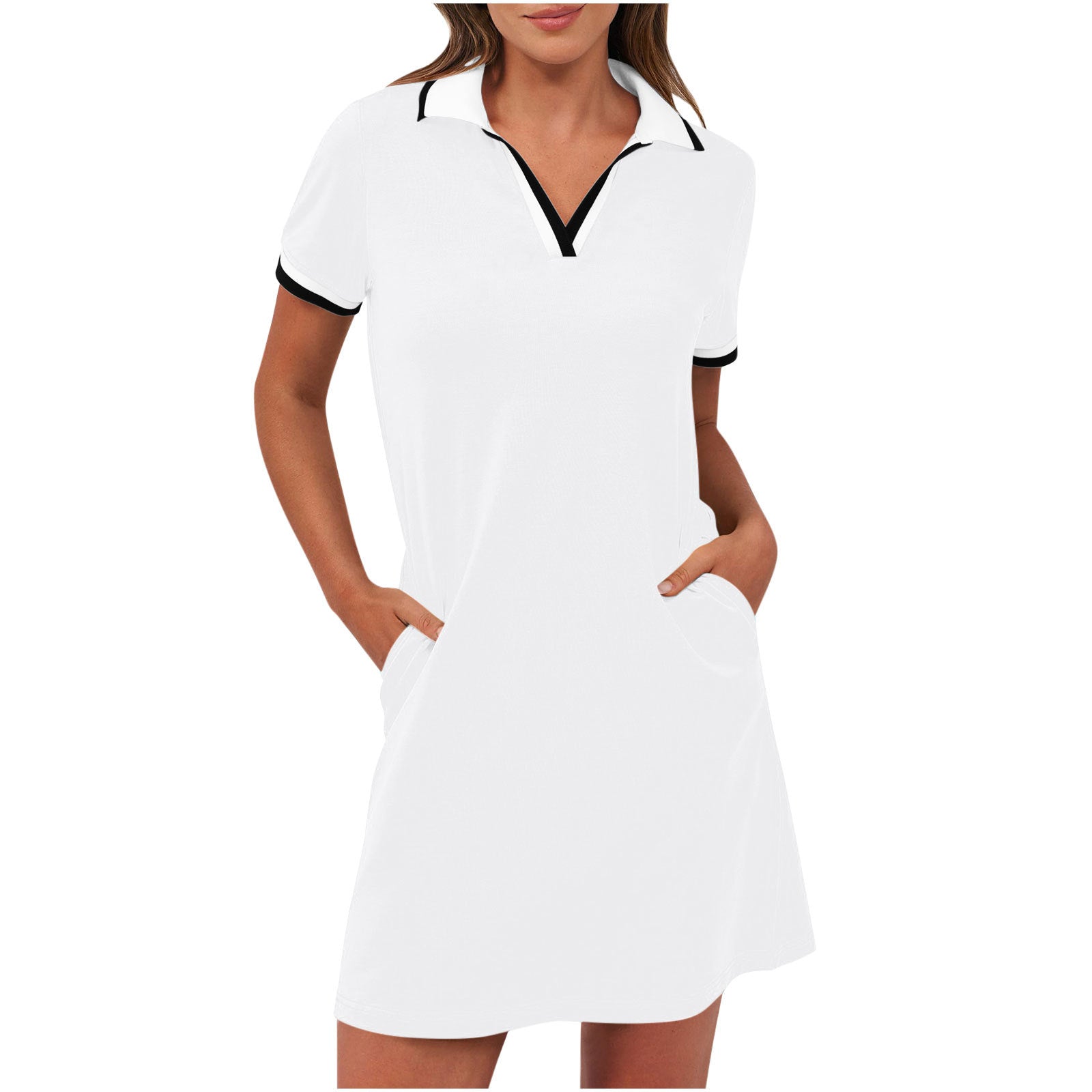 Ilarie | Damen Polokleid Kurzarm A-Linie mit Taschen
