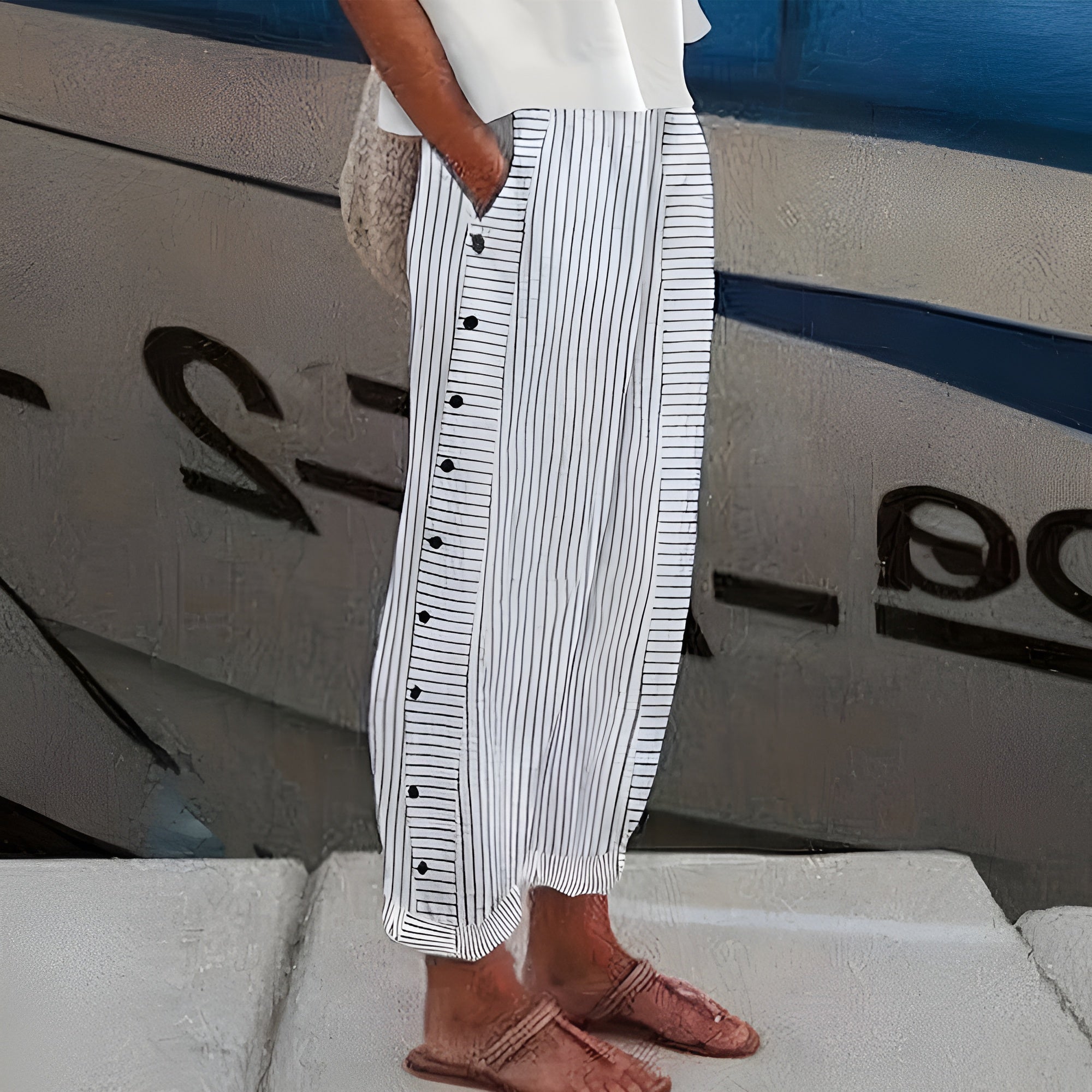 Miriam | Damen Sommerhose Streifen locker Umschlagsaum