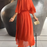 Katrien | Damen Wickelkleid Midi Flatterärmel