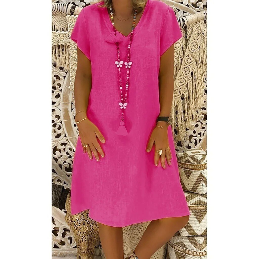 Leonora | Damen V-Ausschnitt Kurzarm Mini Kleid