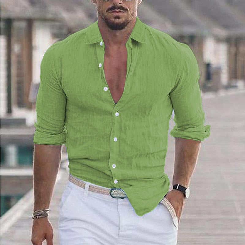 Yvan | Herren Offener Kragen Knopfleisten Freizeit Shirt