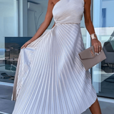 Mirka | Damen One-Shoulder Plisseekleid Midi