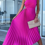Mirka | Damen One-Shoulder Plisseekleid Midi