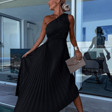 Mirka | Damen One-Shoulder Plisseekleid Midi