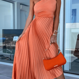 Mirka | Damen One-Shoulder Plisseekleid Midi