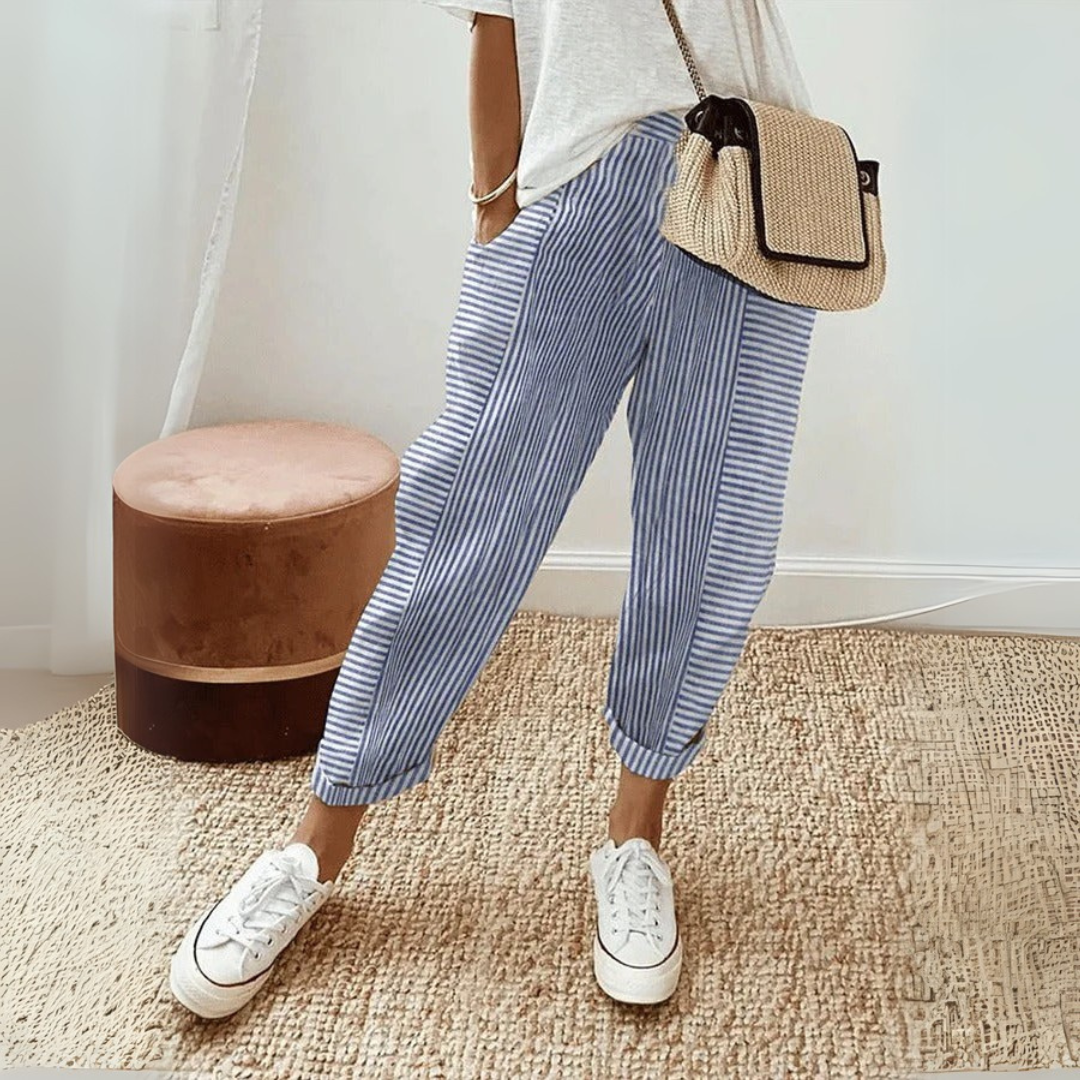 Nathalie | Damen Gestreifte Weite Hose