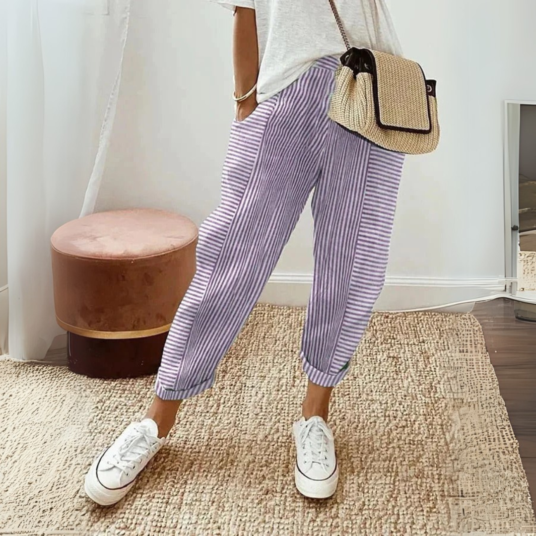Nathalie | Damen Gestreifte Weite Hose