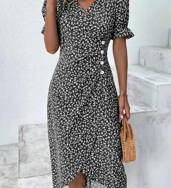 Rita - Graues Wickelkleid mit Tupfenmuster