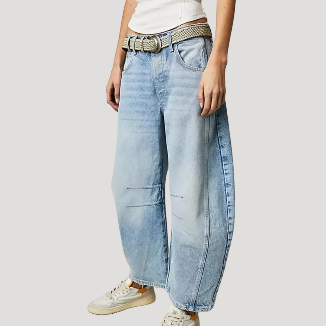 Saskia | Damen Weite Jeans Leopardenmuster Barrel Leg