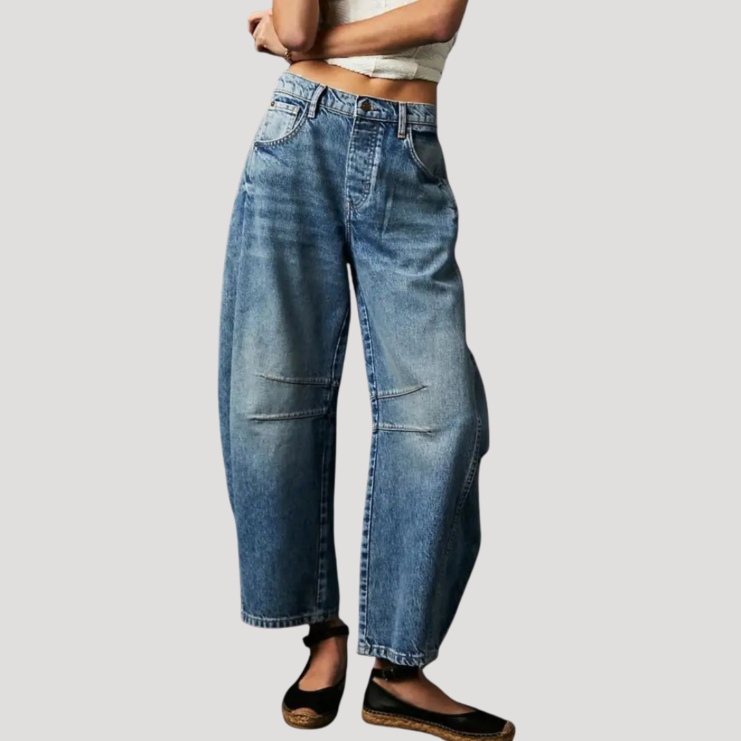Saskia | Damen Weite Jeans Leopardenmuster Barrel Leg
