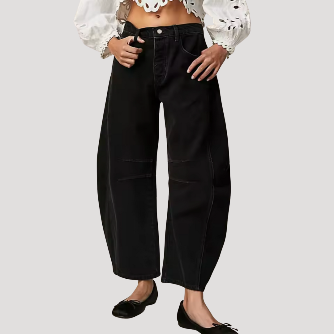Saskia | Damen Weite Jeans Leopardenmuster Barrel Leg