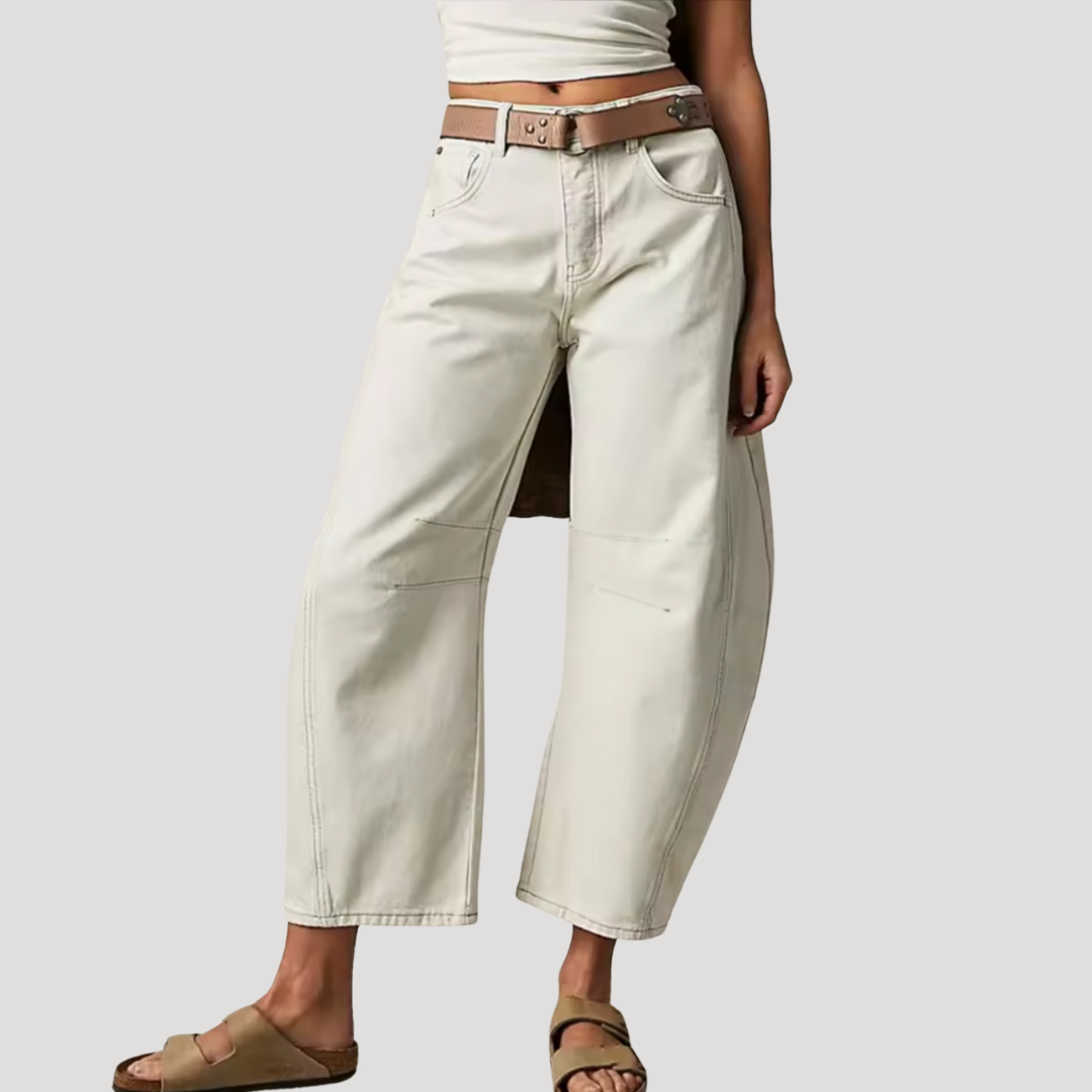 Saskia | Damen Weite Jeans Leopardenmuster Barrel Leg
