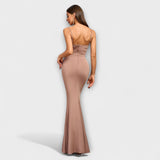 Callie - Beiges elegantes Rüschenkleid