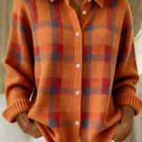Thordena | Damen Karo Strickjacke mit Knopfleiste