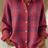 Thordena | Damen Karo Strickjacke mit Knopfleiste