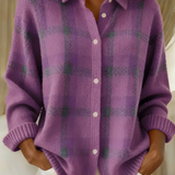 Thordena | Damen Karo Strickjacke mit Knopfleiste
