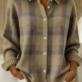 Thordena | Damen Karo Strickjacke mit Knopfleiste