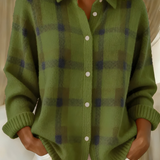 Thordena | Damen Karo Strickjacke mit Knopfleiste